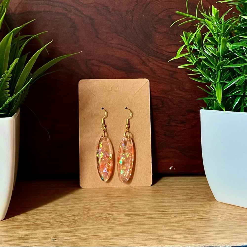 Handcrafted peach holographic resin earrings